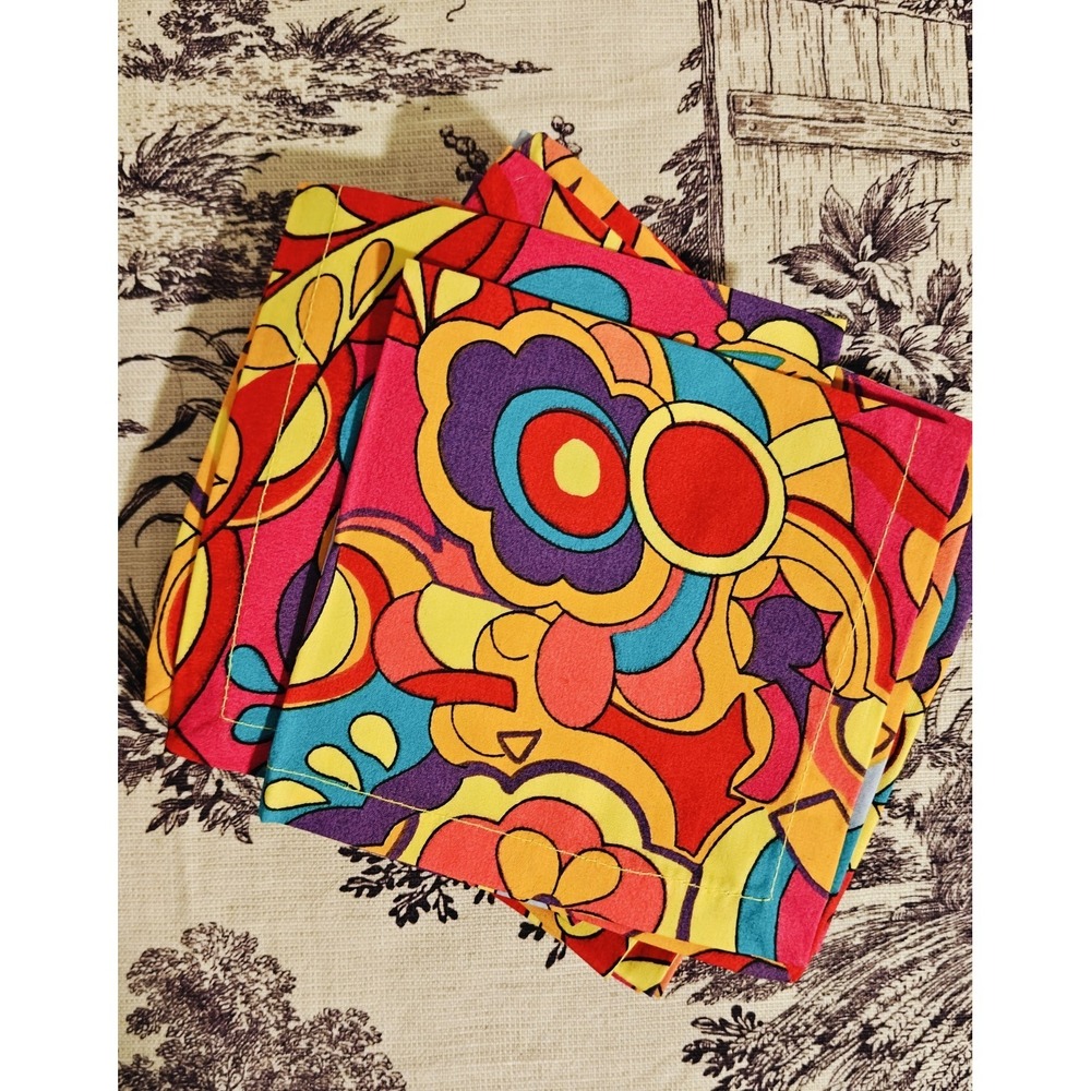 Vintage Crate & Barrel Roxie Cocktail Napkins Psychedelic Retro Floral Set of 8